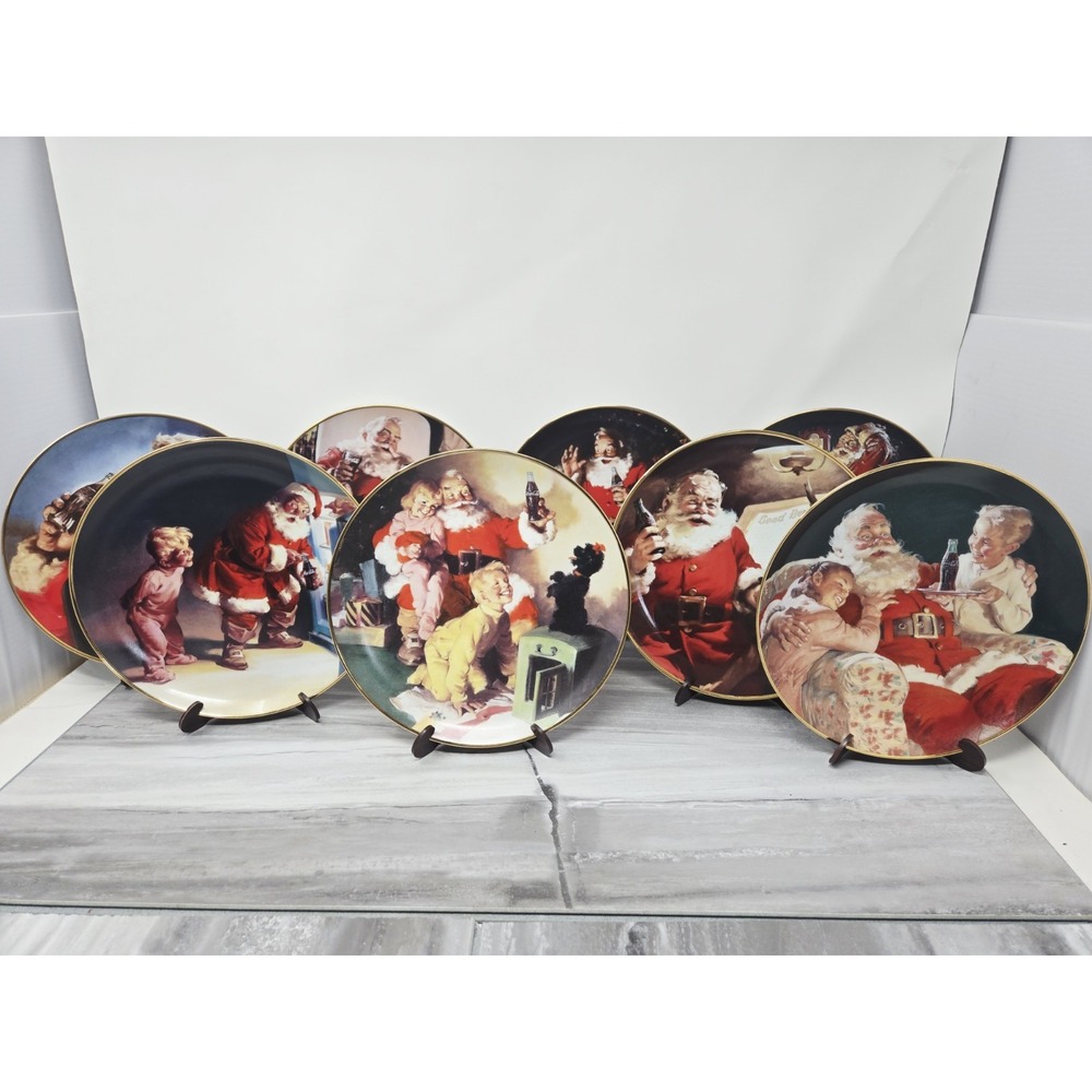Vintage 1990s Coca Cola Plates Franklin Mint Collectible Santa Christmas Cookies